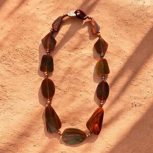 Vintage Water Buffalo Horn Statement Necklace – Hand Carved Geometric Beads